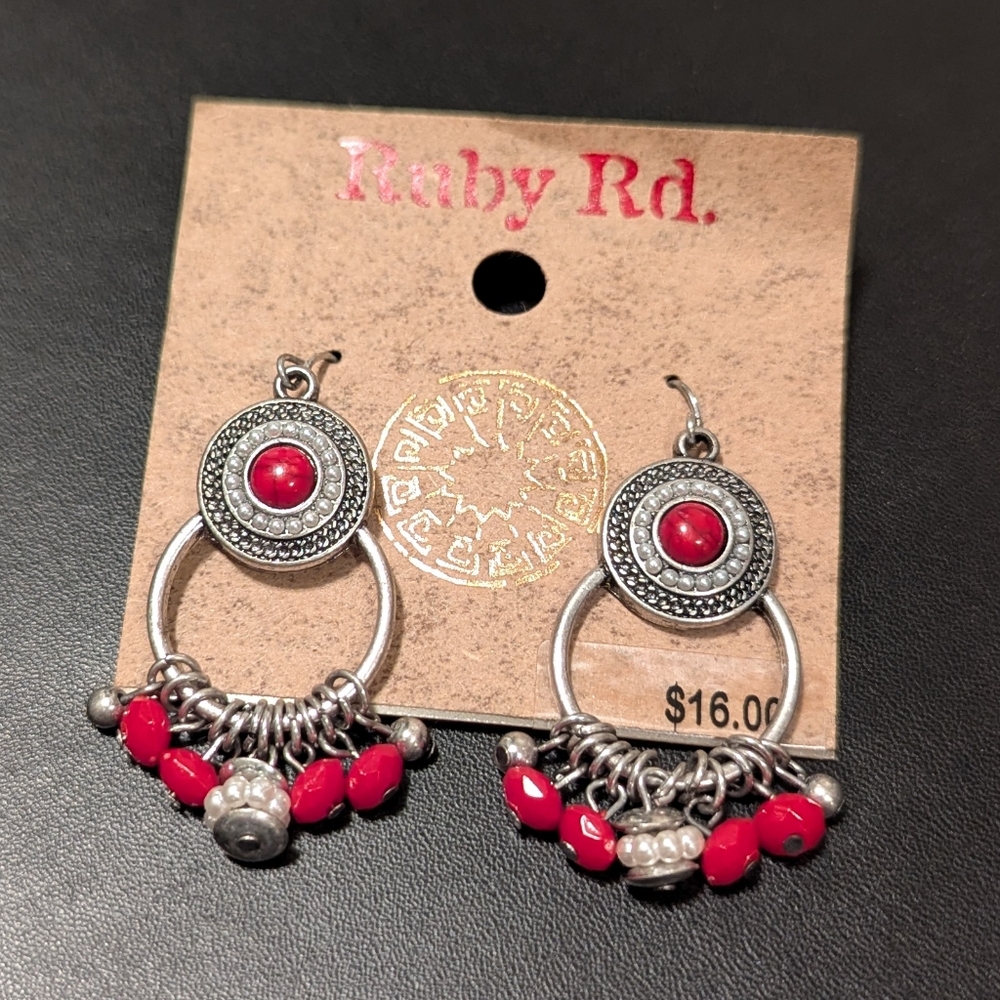 Ruby Rd. Silver and Red Dangle Earrings
